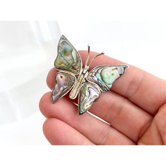 Butterfly Beto of Taxco Mexican Abalone Shell Vintage Sterling Silver Brooch - Picture 4 of 10